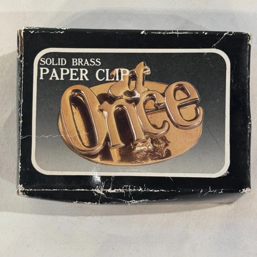 NEW Vintage Solid Brass Paper Clip At Once Desk‎ Reminder Hollywood Regency